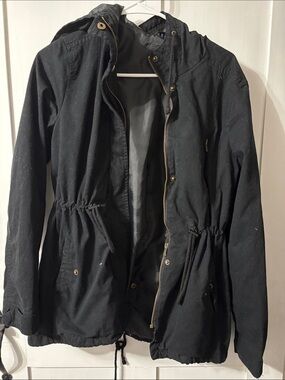 Ambiance Black Hooded Drawstring Utility Jacket